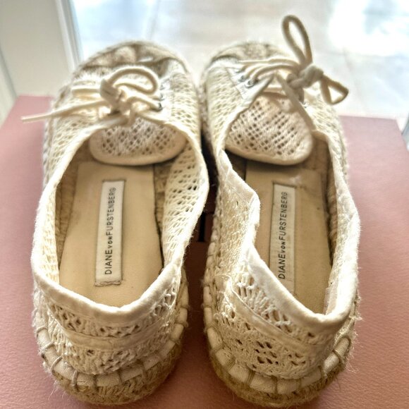 Diane von Furstenberg DVF Crochet Espadrille Beige Raffia Flats Size 36 - Picture 9 of 15